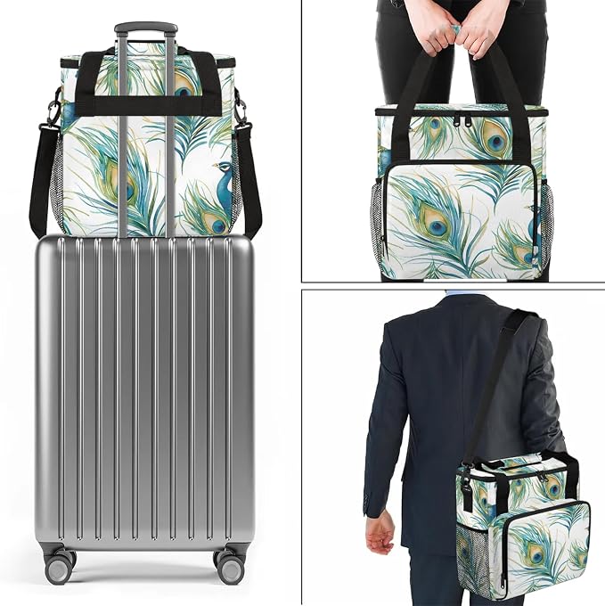 Peacock Watercolor Bird Feather Coffee Maker Carring Bag, Large Insulated - Image 7