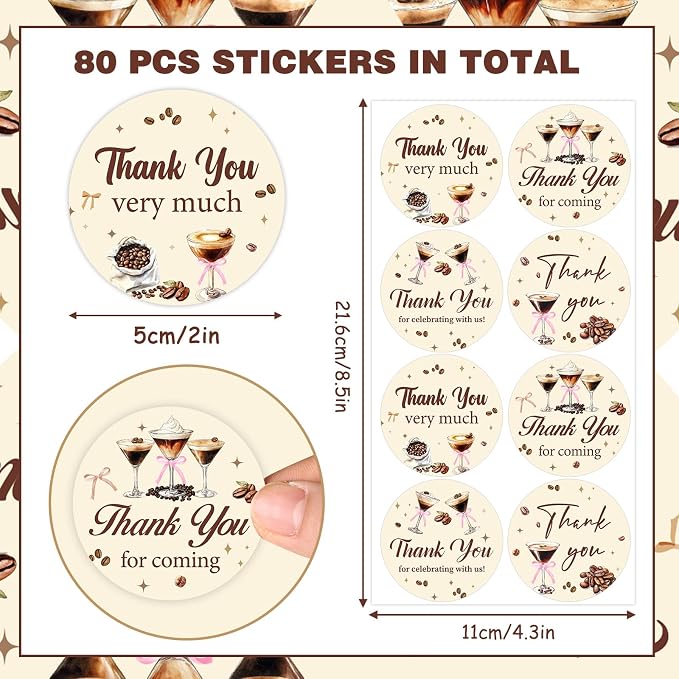 Serencatcher 80pcs Espresso Martini Thank You Stickers, Espresso Martini Theme - Image 5
