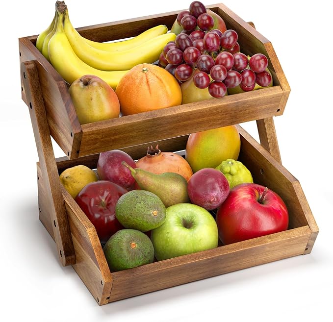 G.a HOMEFAVOR Fruit Basket: 2-Tier Acacia Wood Fruit Bowl - Image 7