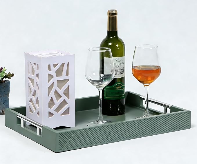 Serving Tray with Polished Metal Handles, 16.5''x12'' Rectangle Coffee Table - Image 7