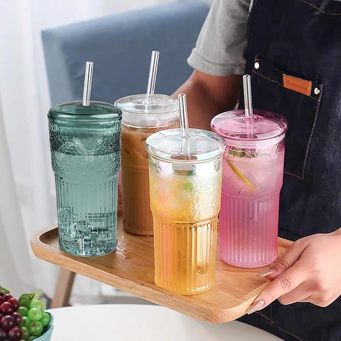 JunVpic Glass Cups with Lids and Straws, 20 OZ Multi Iced Coffee Glasses - Image 6