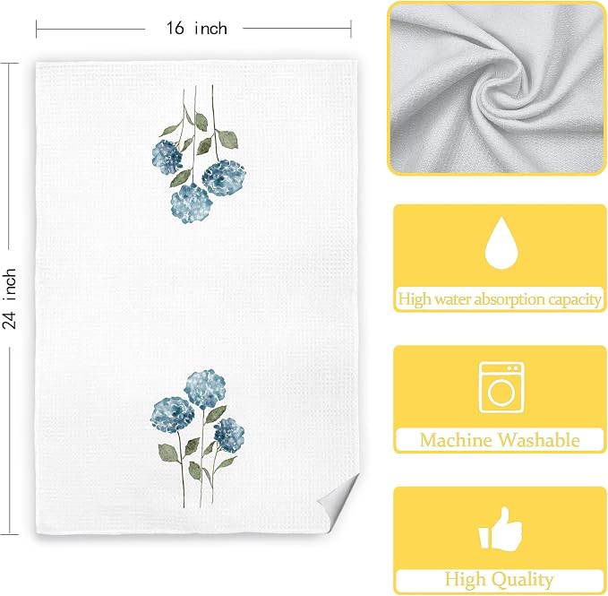 Blue Hydrangea Flowers Floral Kitchen Towels Set of 2 - Image 7