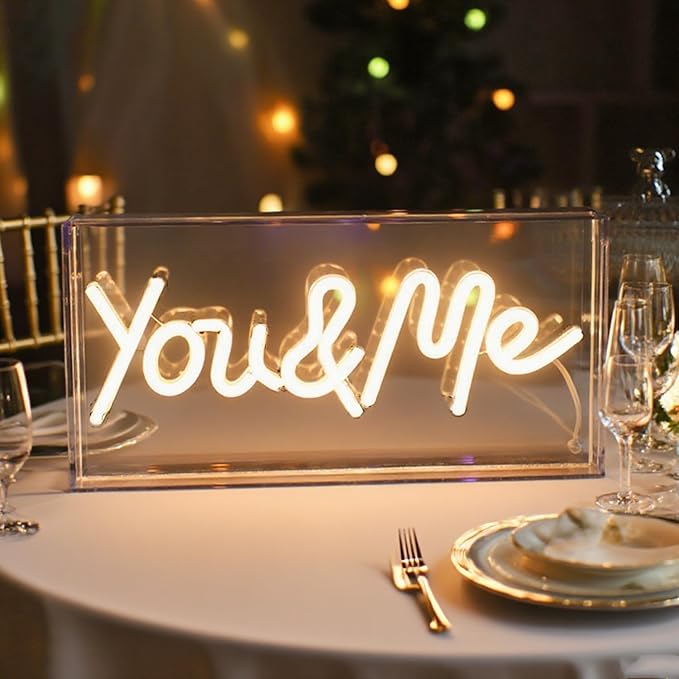You and Me Neon Light Sign for Wall Decor, Led 3D Standable Neon Wedding Signs - Image 3