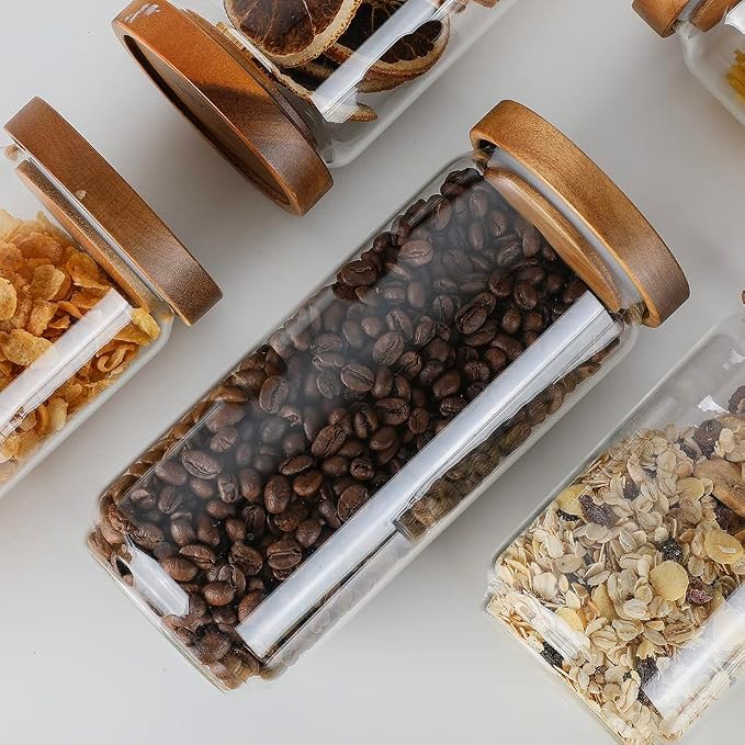 Glass Storage Jars with Wood Lid, Airtight Food Containers Stackable - Image 7