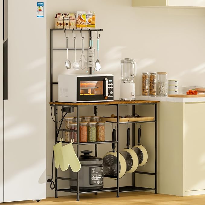 3IngSeagulls Bakers Rack with Power Outlet, Kitchen Microwave Stand with 10 - Image 7