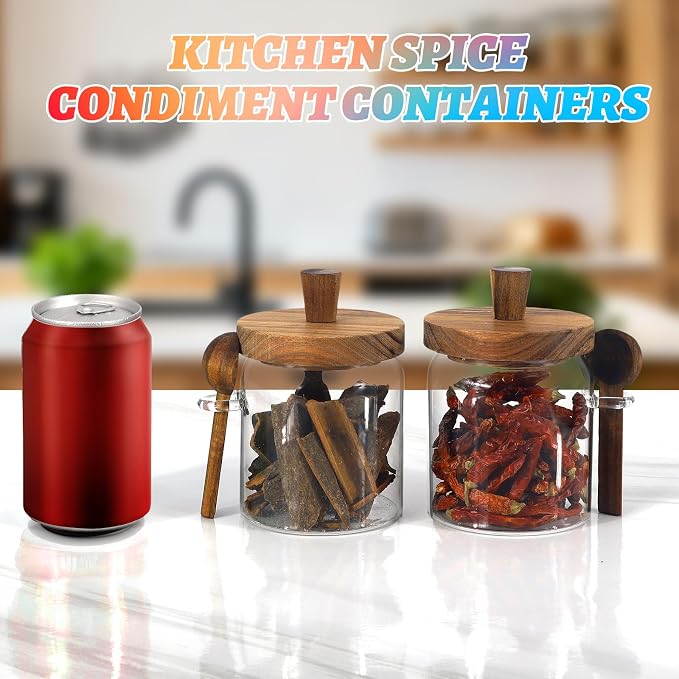 Small Glass Storage Jar with Lids Spoon Coffee Ground Canister Glass Food - Image 5