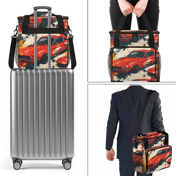 Vintage Red Racing Car Coffee Maker Carring Bag, Large Insulated Storage - Image 7