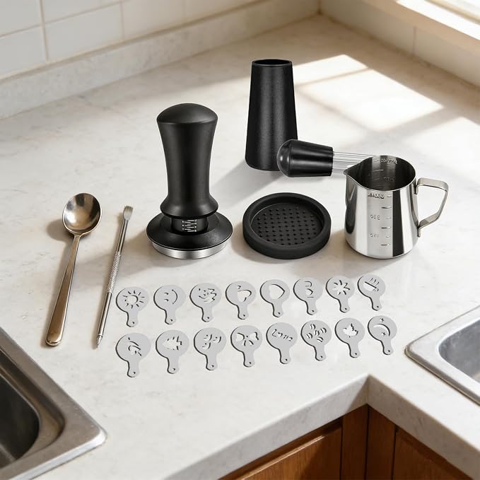 22 PCS Espresso Accessories Kit, Spring Loaded Calibrated Tamper, Spring Loaded - Image 7