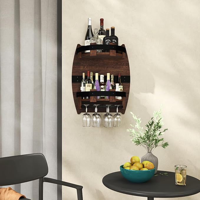 Whiskey Barrel Rack, Vintage Wall Mounted Wine Rack - Image 7