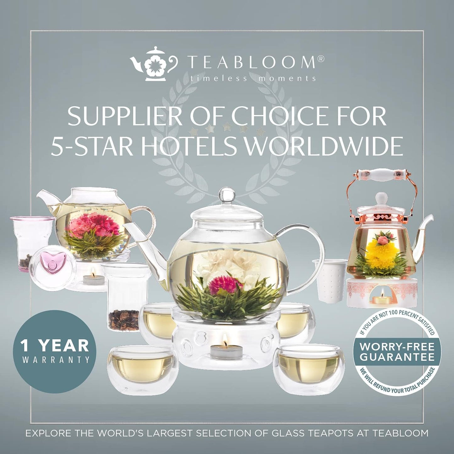 Teabloom Petals Tea Warmer – Elegant Glass Teapot Warmer with Tealight Candle | Universal Fit for Most Teapots | Durable Soda-Lime Glass Design