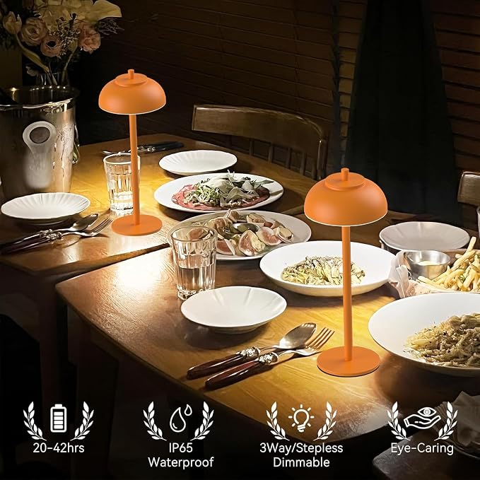 Orange Table Lamp Set of 2 Rechargeable, Table Lights Battery Operated-IP65 - Image 7