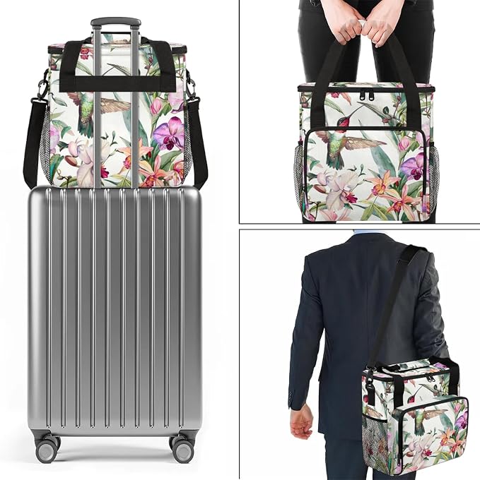Hummingbird Hibiscus Flower Coffee Maker Carring Bag, Large Insulated Storage - Image 7