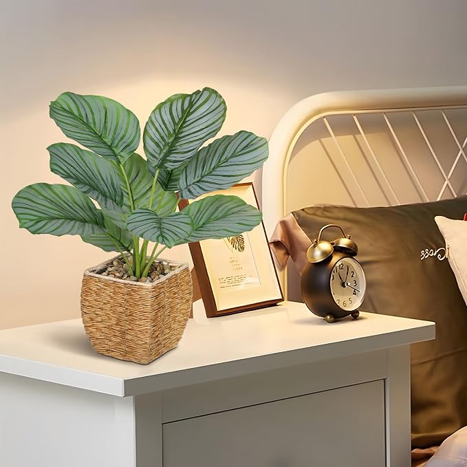 Briful Fake Plants Potted Calathea orbifolia Artificial Plants Indoor Realistic - Image 6