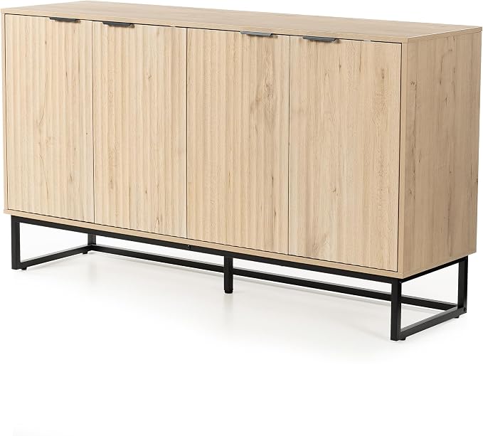 Fluted Storage Cabinet with 4 Doors, Light Oak - Image 7