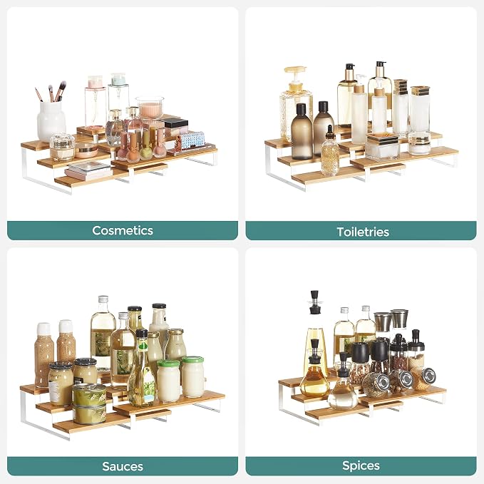 SONGMICS Display Risers, 3-Tier Cupcake Stand Holder, Spice Rack, Shelf Risers - Image 8