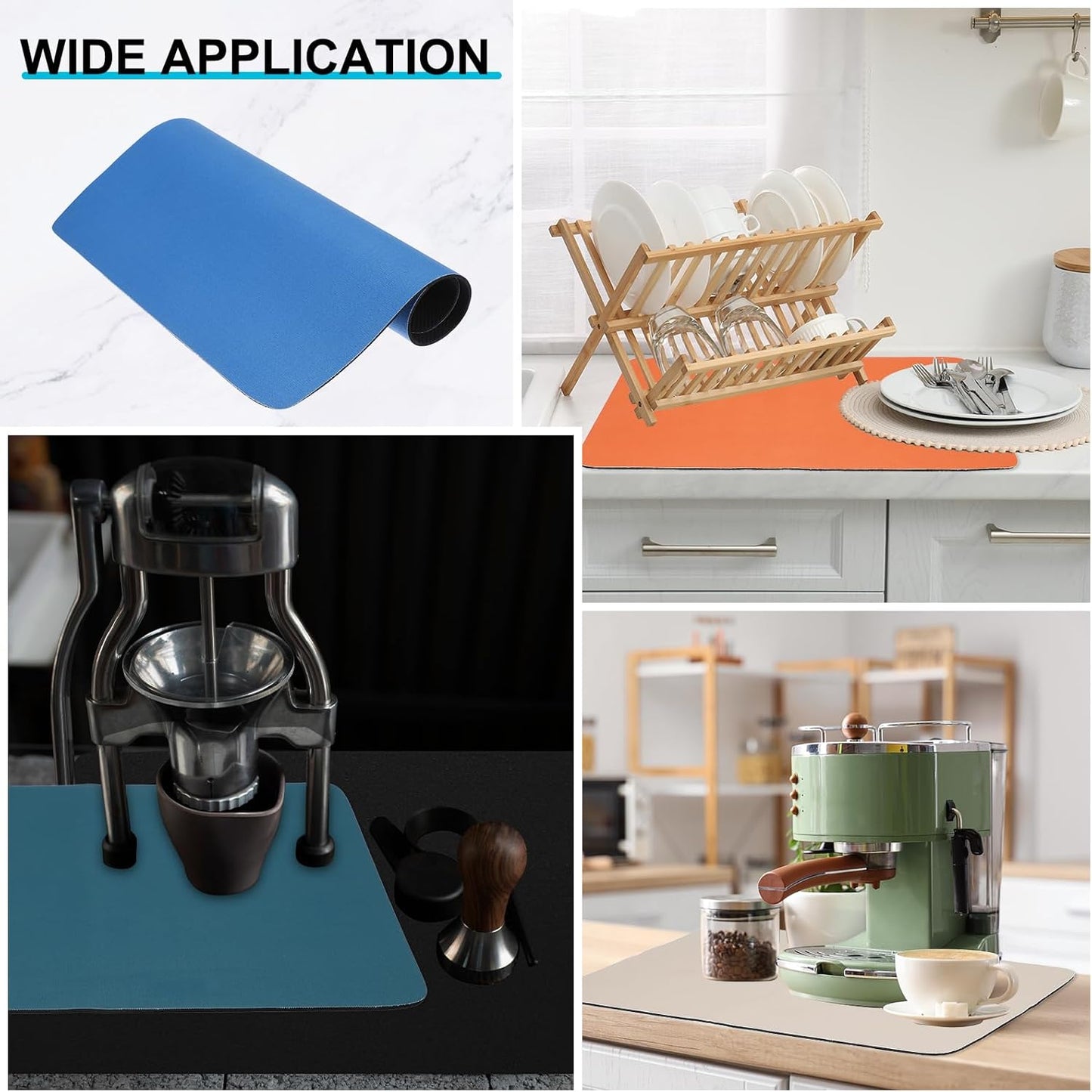uxcell Silicone Mats for Kitchen Counter, 35.4" x 23.6" Non-Slip Countertop Protector Mat Heat Resistant Coffee Mat Waterproof Table Placemat, Blue