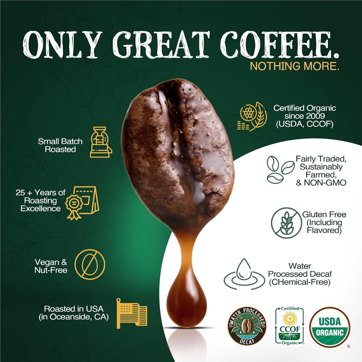 The Bean Organic Coffee Company Water Processed DECAF Milky Way, Medium Roast, Whole Bean Coffee, 16-Ounce Bags (Pack of 2)