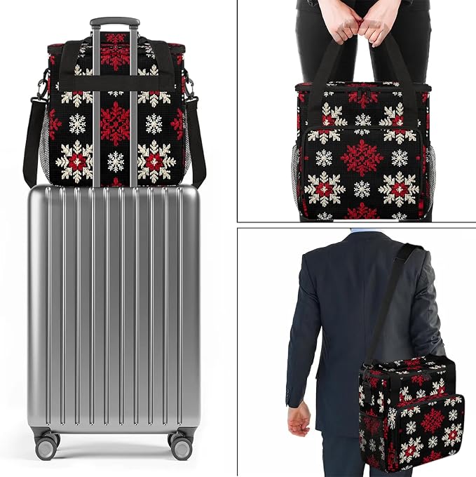 Red White Snowflakes Coffee Maker Carring Bag, Large Insulated Storage - Image 7