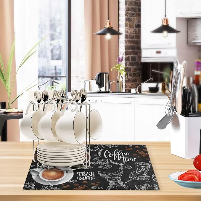 Black Coffee Mat Bar Maker Station Machine Pot Mats Backed Absorbent Nonslip - Image 6