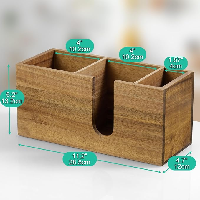 ALELION Large Acacia Wood Coffee Cup Organizer - Image 7