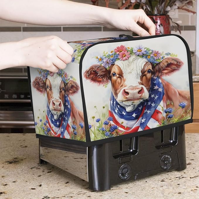 American Flag Cows Toaster Cover 2 Slice Wide Slot Washable Appliance Covers - Image 7