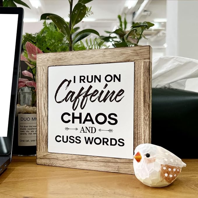 Modern Farmhouse Coffee Decor, 5.9x5.9x0.7 Inch, I Run On Caffeine Chaos And - Image 6
