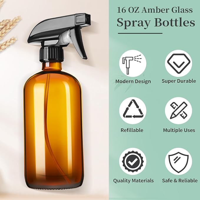 GIVAMEIHF 16oz Amber Glass Spray Bottles, 2 Pack Glass Spray Bottles Refillable - Image 7