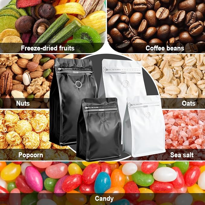 Coffee Bags with Valve 20pcs Black+20pcs White Vented Coffee Beans Packaging - Image 8