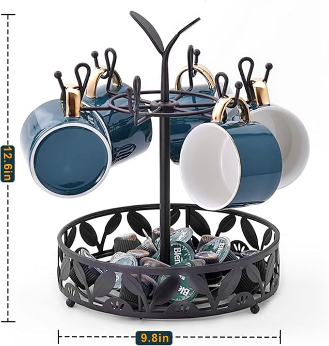 Coffee Mug Holder with Coffee Pod Basket Storage, Rotatable 6-capacity Cup Mug - Image 7
