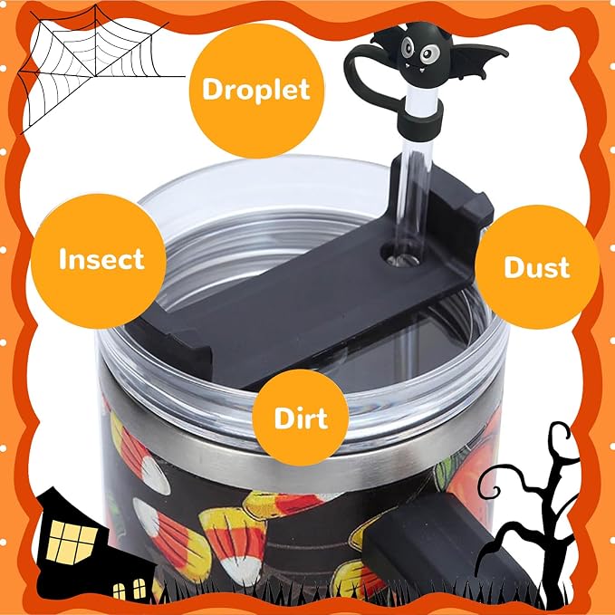 5PCS Halloween Straw Cover Cap for Stanley Cup,10mm Reusable Pumpkin Silicone - Image 8