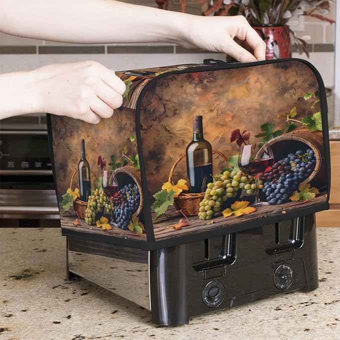 Grape Red Wine Leaves Toaster Cover 4 Slice Wide Slot Washable Appliance Covers - Image 7
