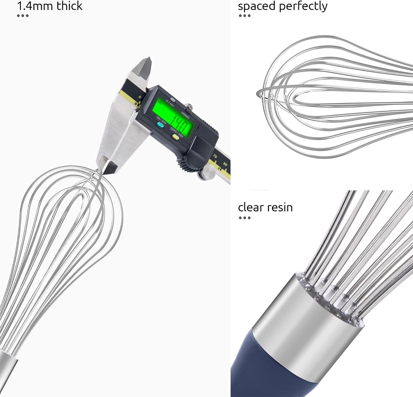 U-Taste Balloon Whisk for Cooking: 18/10 Stainless Steel Kitchen Wire Whisk, Medium Heavy Duty Egg Beater, Hand Baking Mixing Tool with 8 High Flex Wires for Stirring, Blending Sauce (Midnight Blue)