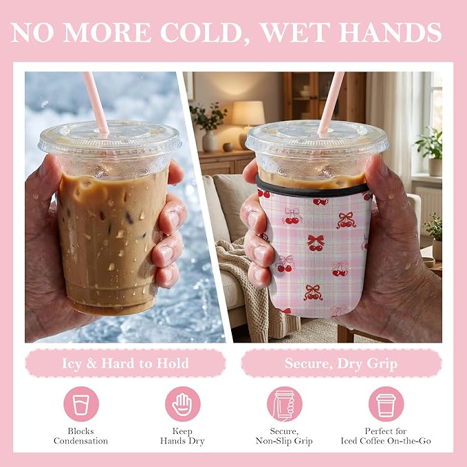 3 Pack Reusable Insulated Neoprene Iced Coffee Cup Sleeve, Durable Drink Sleeve - Image 9