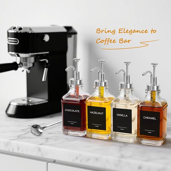 16.9 fl oz/500ml Coffee Syrup Dispenser Set, Coffee Bar Accessories, 4 Glass - Image 7