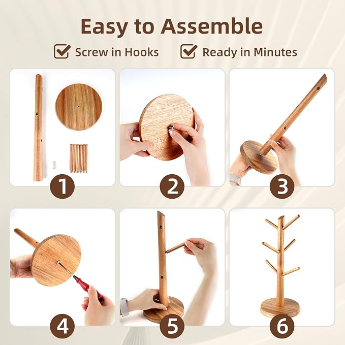 Large Acacia Wood Mug Holder Tree - Image 8