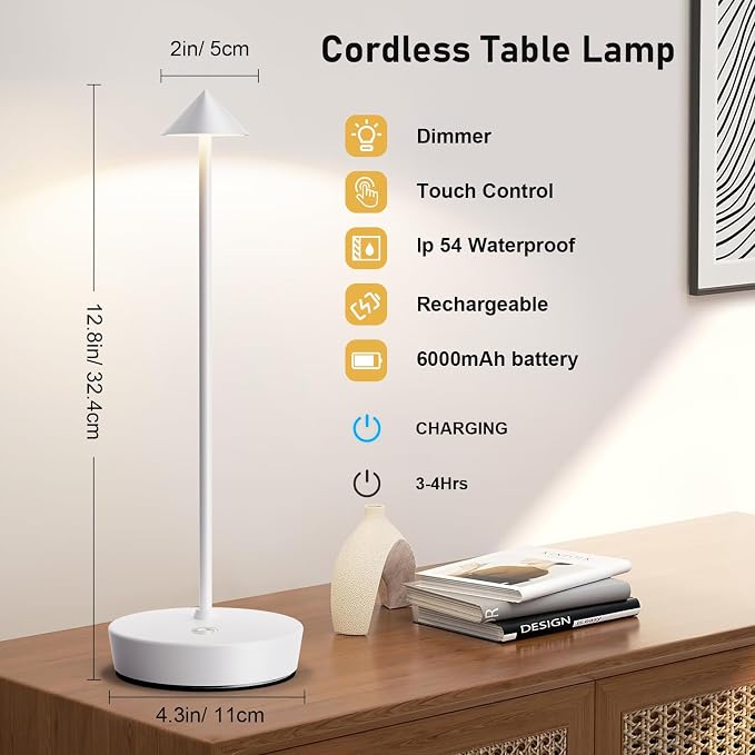 Set of 2 Rechargeable Cordless Table Lamp, 6000mAh LED Battery Operated Desk - Image 8