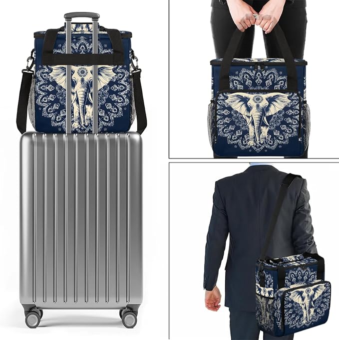Mandala Elephant Coffee Maker Carring Bag, Large Insulated Storage Organizer - Image 7
