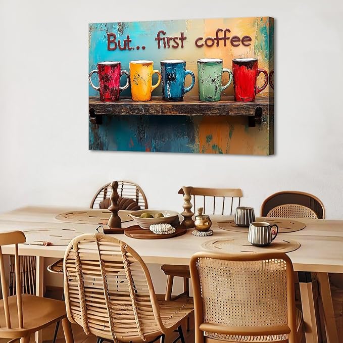 Colorful Wall Art But First Coffee Sign Mug Picture Kitchen Wall Decor - Image 6