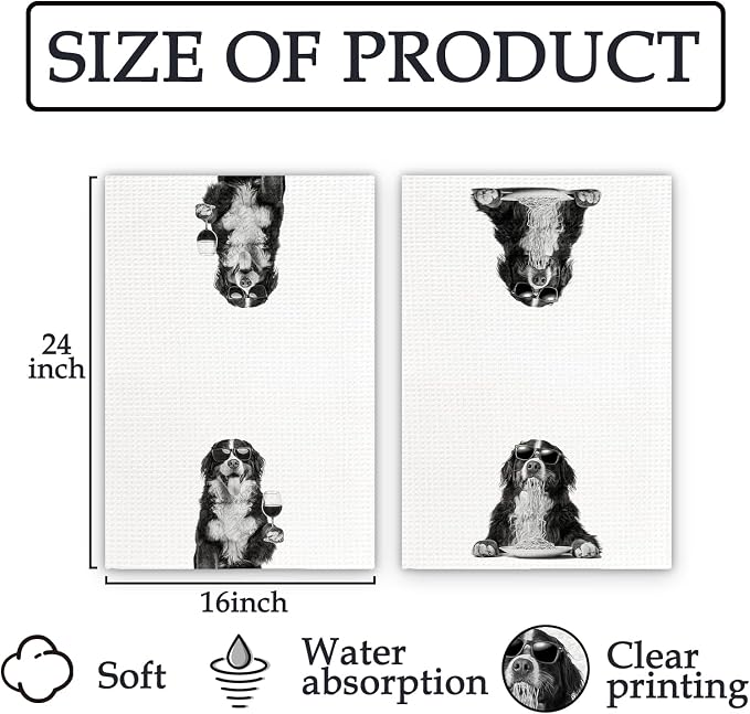 Bernese Mountain Dog Gifts Wine Kitchen Towels Set of 2, Funny Bernese Mountain - Image 7