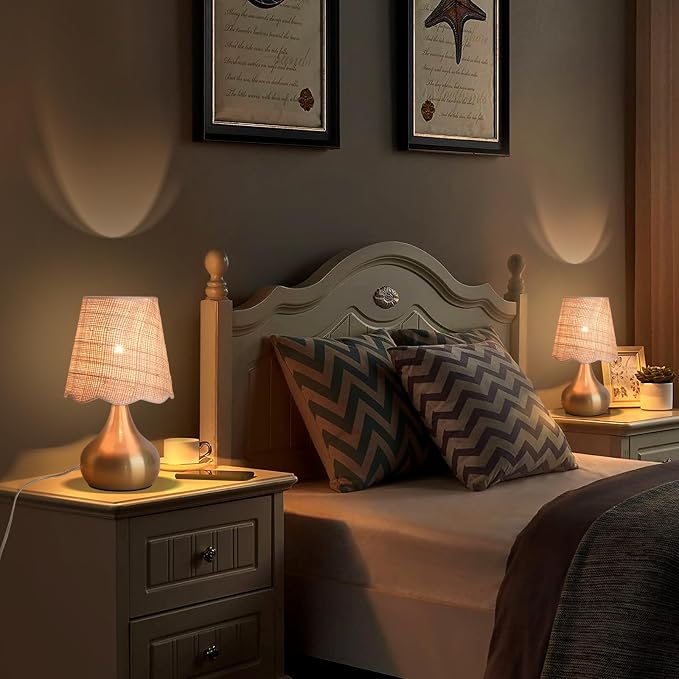 Gold Small Bedside Table Lamp for Bedroom, Brass Gold Mini Table Lamps for - Image 7
