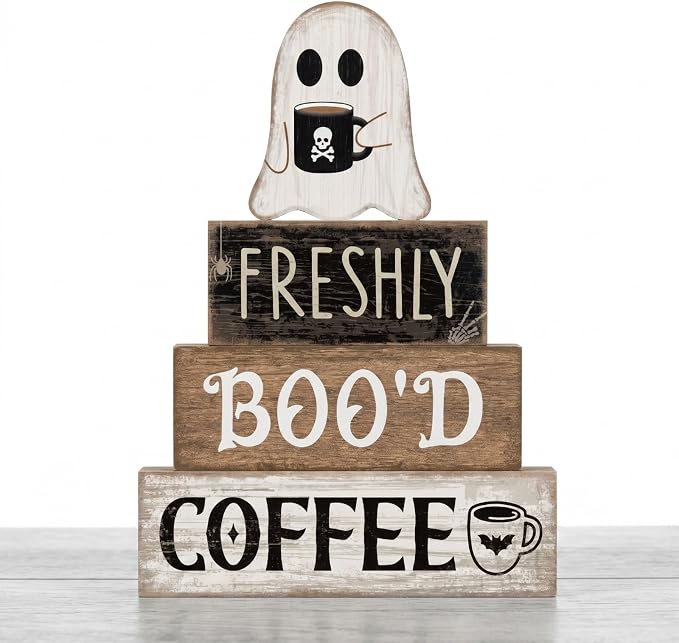 Moucuny 4 Pcs Halloween Coffee Table Decorations Cute Ghost Stacked Wooden Decor by Moucuny