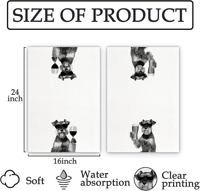 Gifts for Mini Schnauzer Dog Wine Lovers Kitchen Towels Set of 2, Schnauzer - Image 7