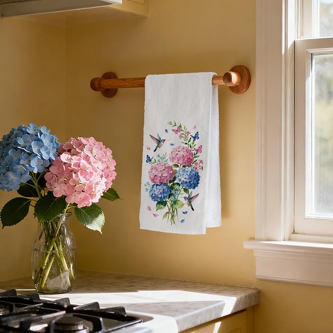 CUTHOLLOW Hydrangea and Hummingbirds Decorative Kitchen Towels Set of 4 - Image 7