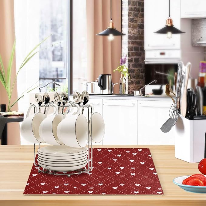 Red Heart01 Coffee Mat Coffee Bar Maker Backed Absorbent Nonslip Station Mats - Image 6