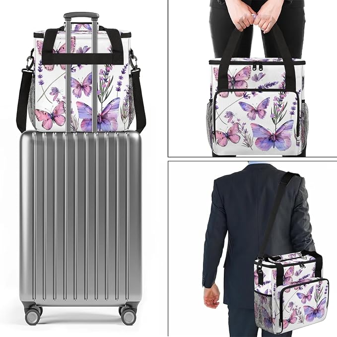 Butterfly Lavender Coffee Maker Carring Bag, Large Insulated Storage Organizer - Image 7