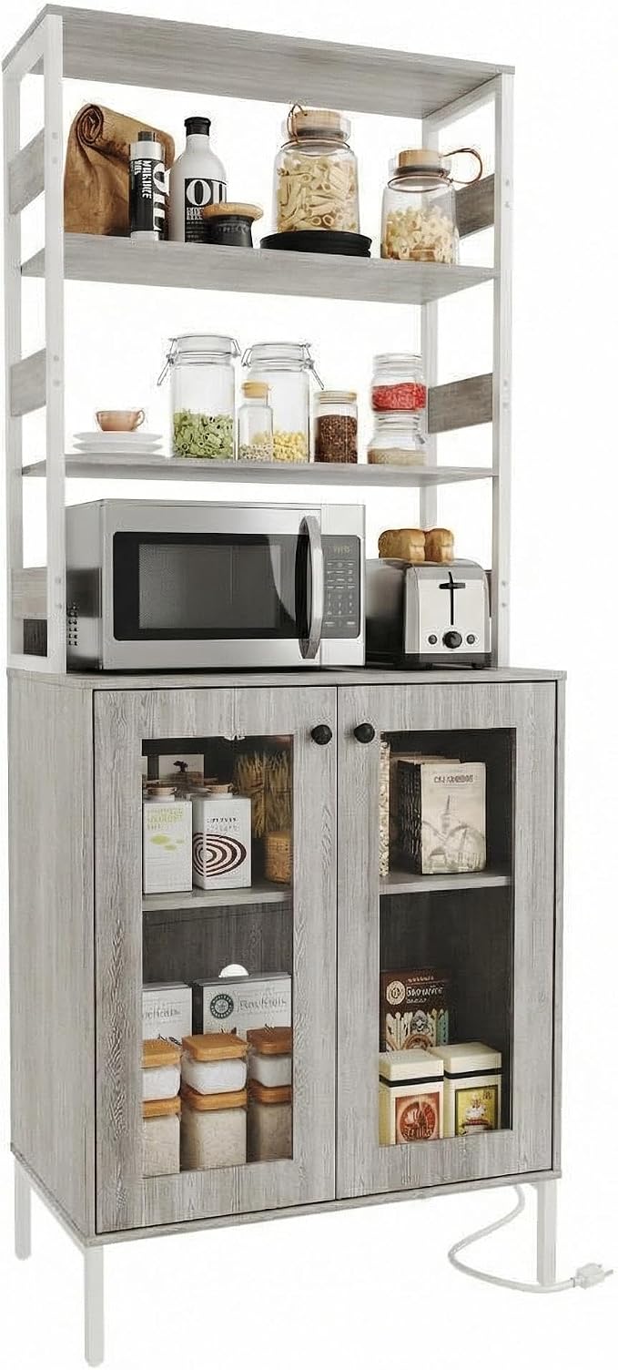 Kitchen Pantry Cabinet with LED Lights & Power Outlet, 66.9" H Kitchen Bakers - Image 9