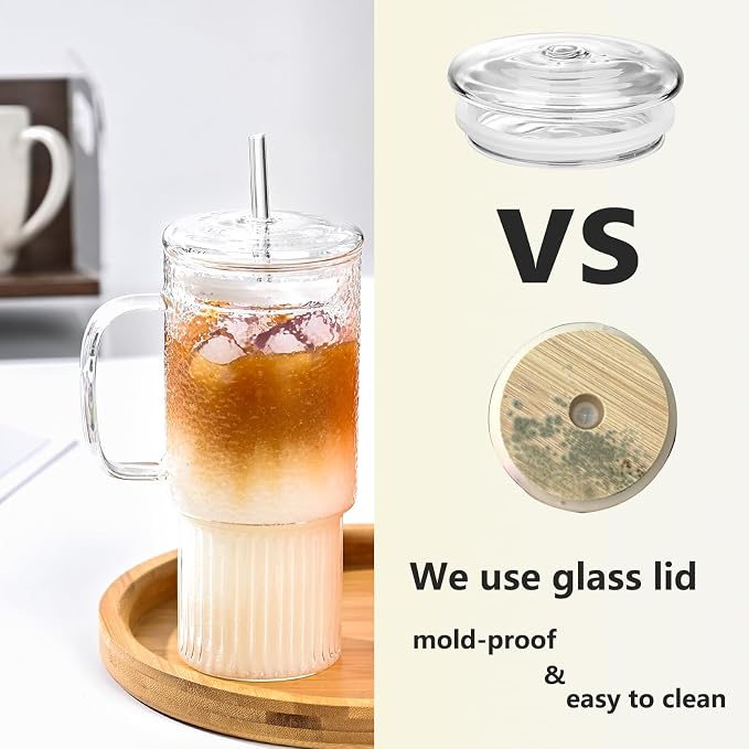 32oz Glass Cups with Handle Lids and Straws, Borosilicate Glass Tumblers - Image 6