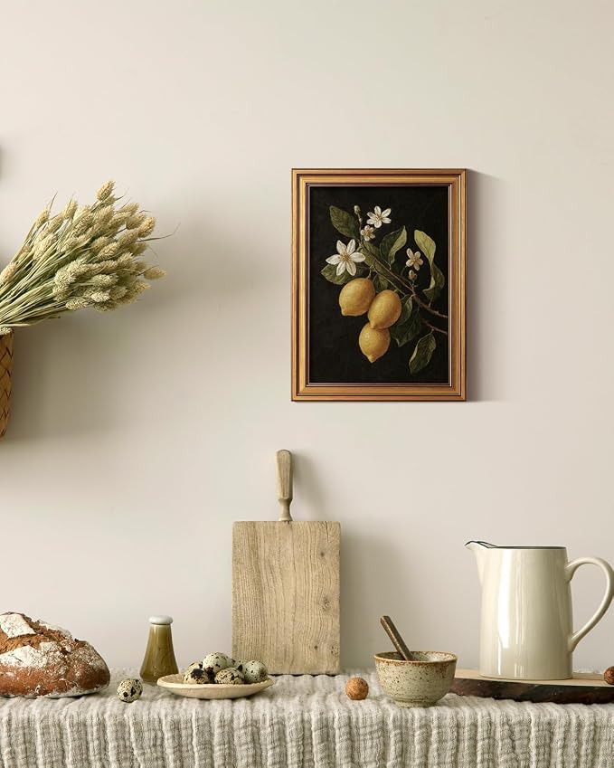 ARPEOTCY Gold Framed Canvas Art Prints, Lemon Botanical Art Painting, Vintage - Image 6