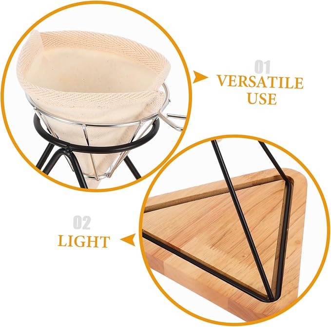 1Set Coffee Drip Rack Set with Stainless Steel Funnel Reusable Filter Cloth - Image 9