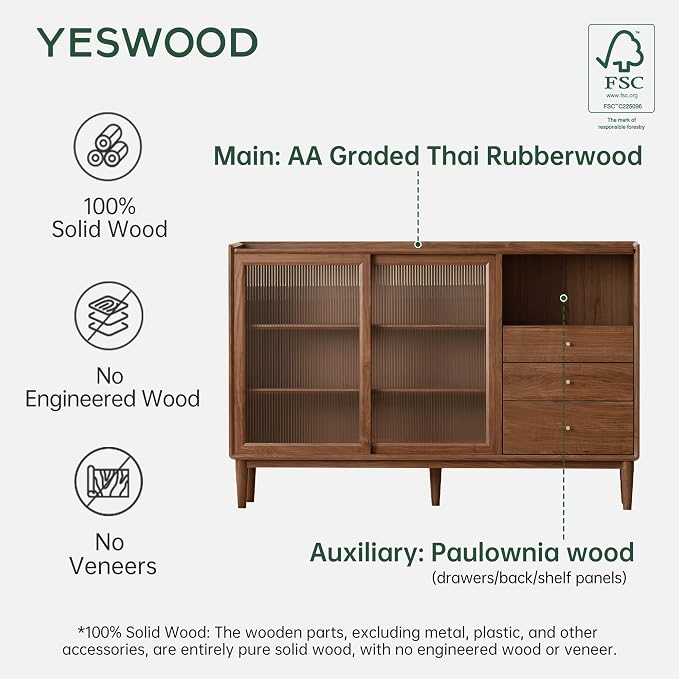 YESWOOD 47'' Rubberwood Narrow Buffet Cabinet - Image 7